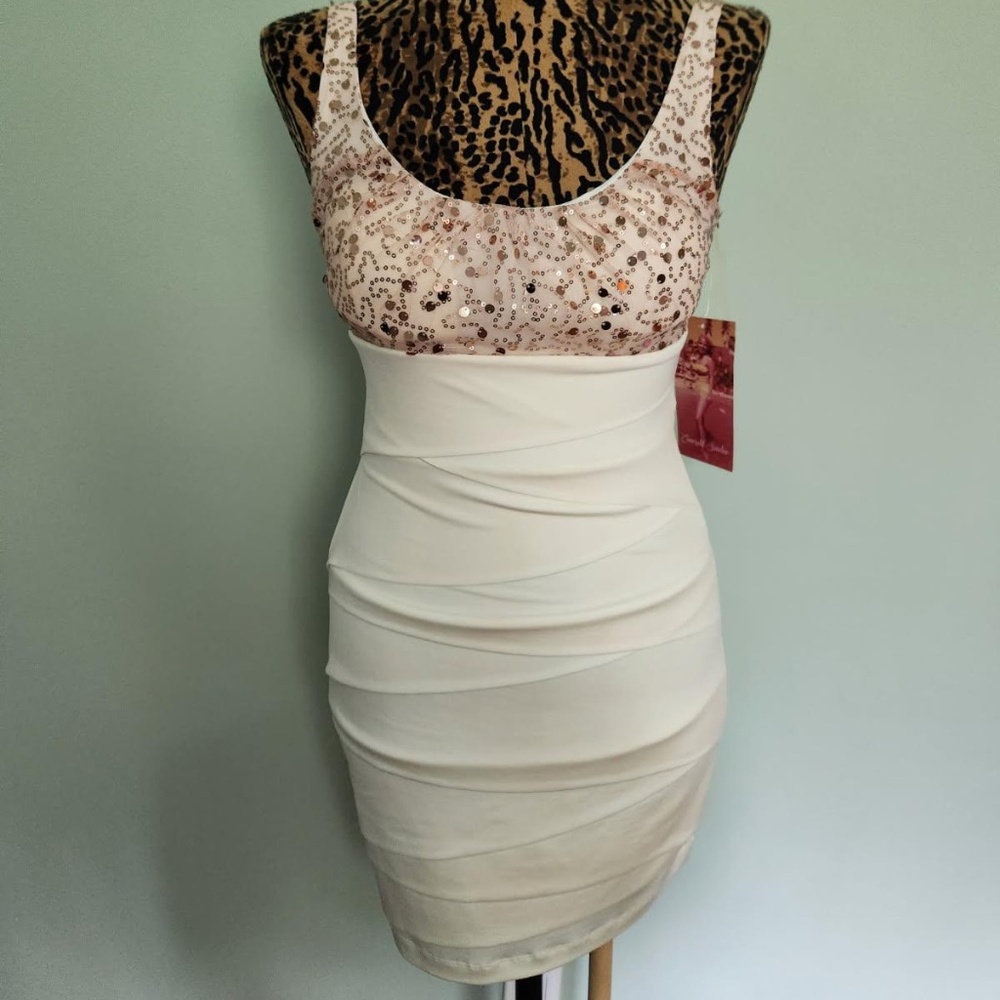 Off white almost Cream and blush bandage bodycon sequin medium